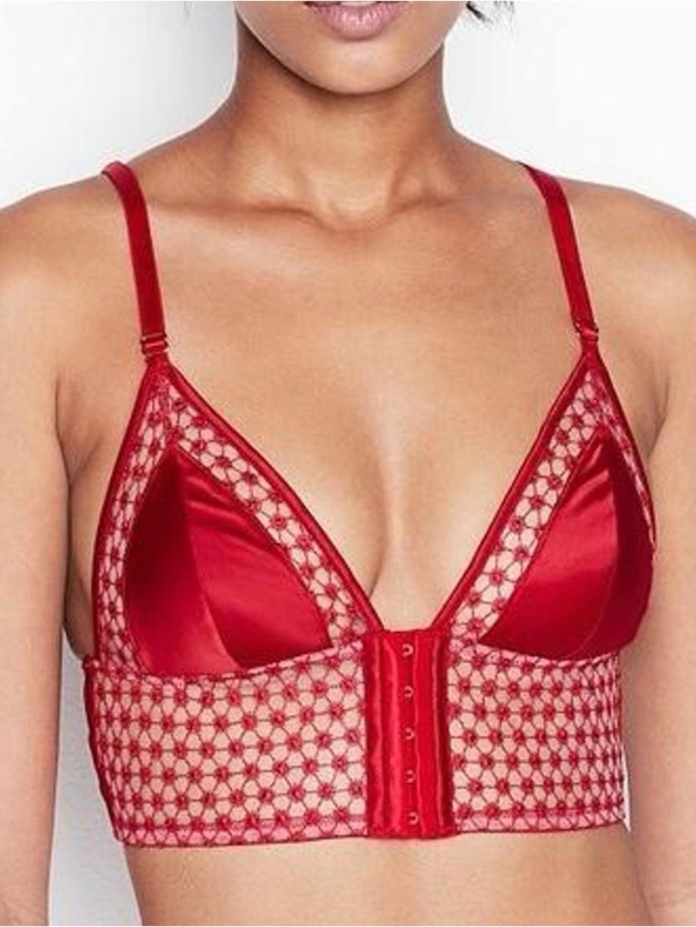 Victoria's Secret Red Satin & Lace Longline Bralette